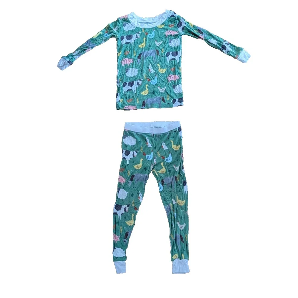 Little Sleepies Green Farm Animals 2T 2 Piece Pajama Set Bamboo Viscose Retired